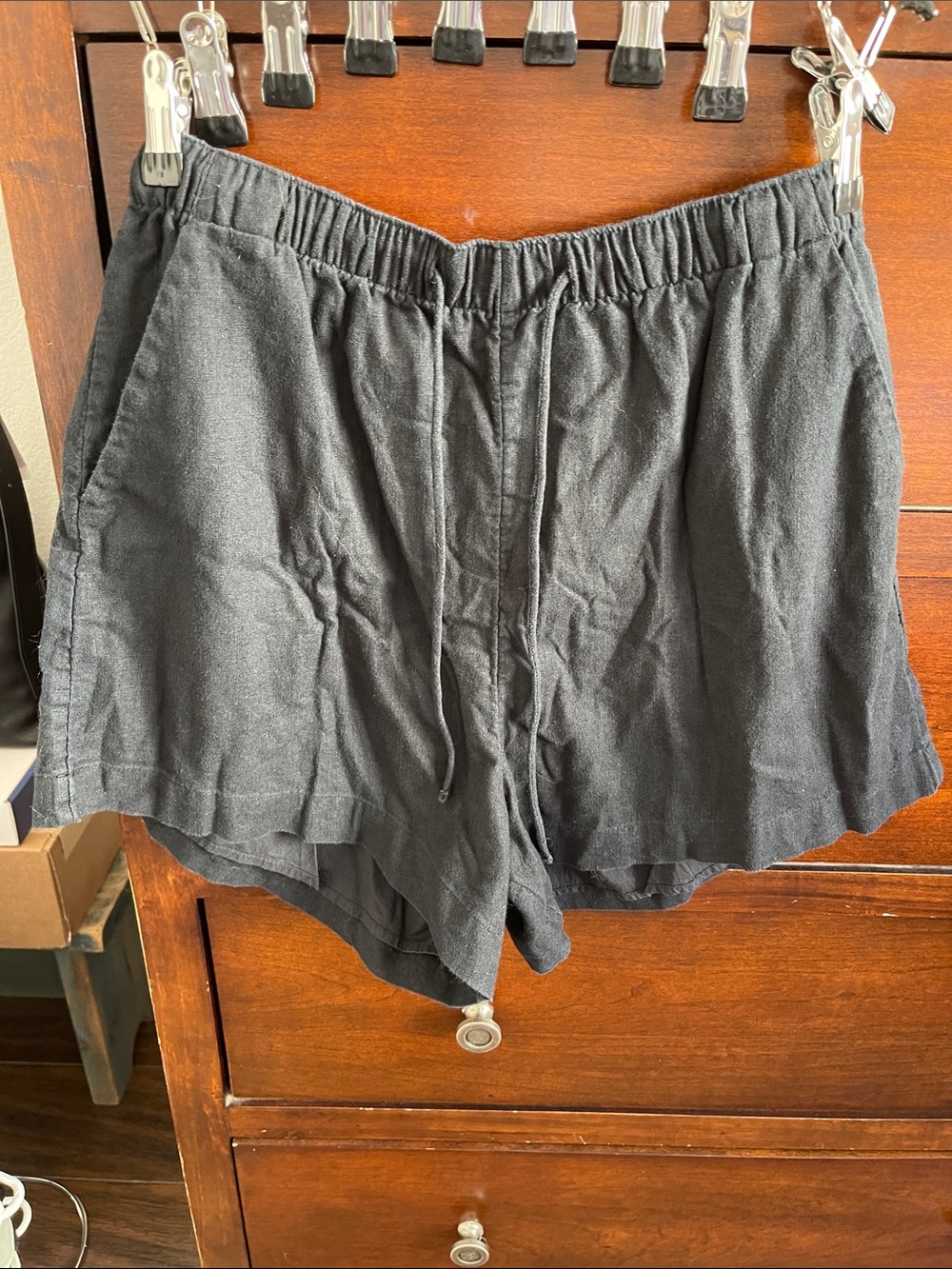 Abercrombie & Fitch Black Linen-Blend Elastic Waist Shorts